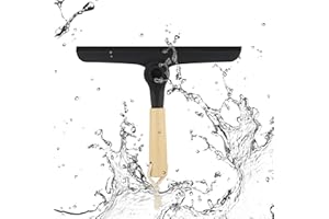 Hoxfly Silicone Squeegee, Multi-Purpose Shower Squeegee with Pivoting Bamboo Handle, 9.5 Inch Water Scraper for Window Mirror