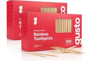 GUSTO [2000 Count] Bamboo Wooden Toothpicks - Wood Round Double-Points Teeth Tooth Picks - Formerly Comfy Package