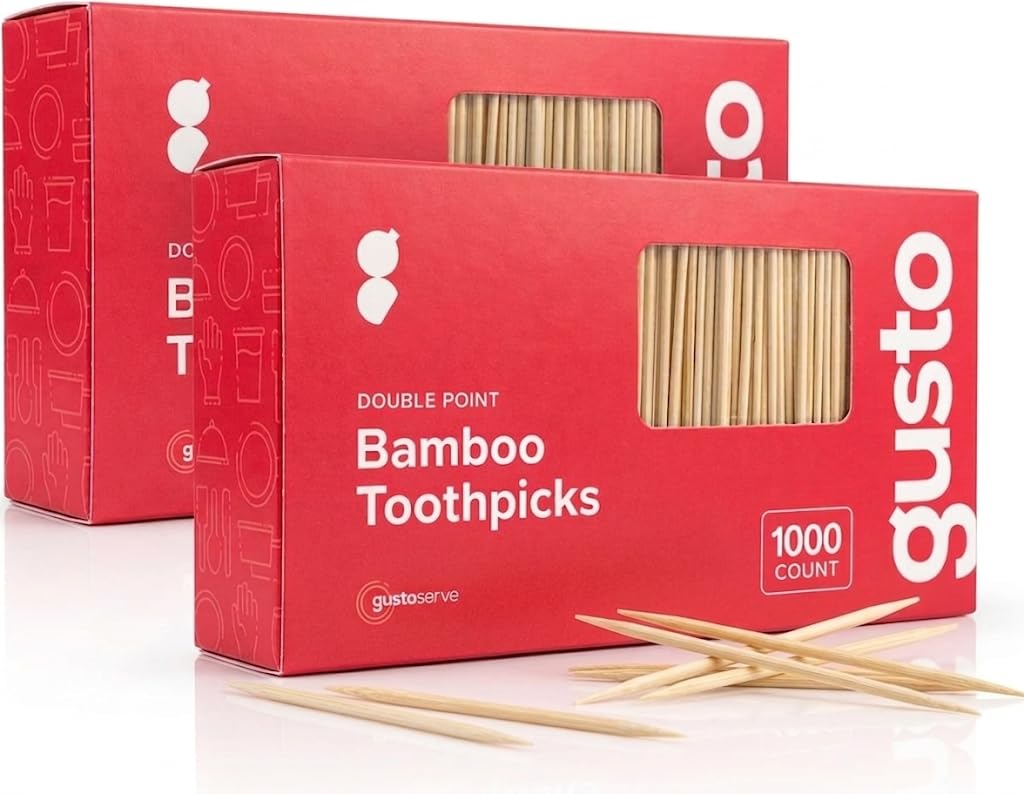 GUSTO [2000 Count] Bamboo Wooden Toothpicks - Wood Round Double-Points Teeth Tooth Picks - Formerly Comfy Package