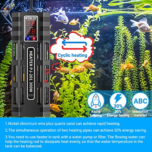 HiTauing Submersible Aquarium Heater, 200W/300W/500W Silicon Carbide