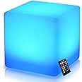 Mr.Go 16-inch Rechargeable LED Cube Chair Light, 16 RGB Colors Glow Cube Seat w/Remote, Waterproof LED Cube Table, Color Changing Cube Floor Lamp, Home Bedroom Patio Party Decorative Lighting