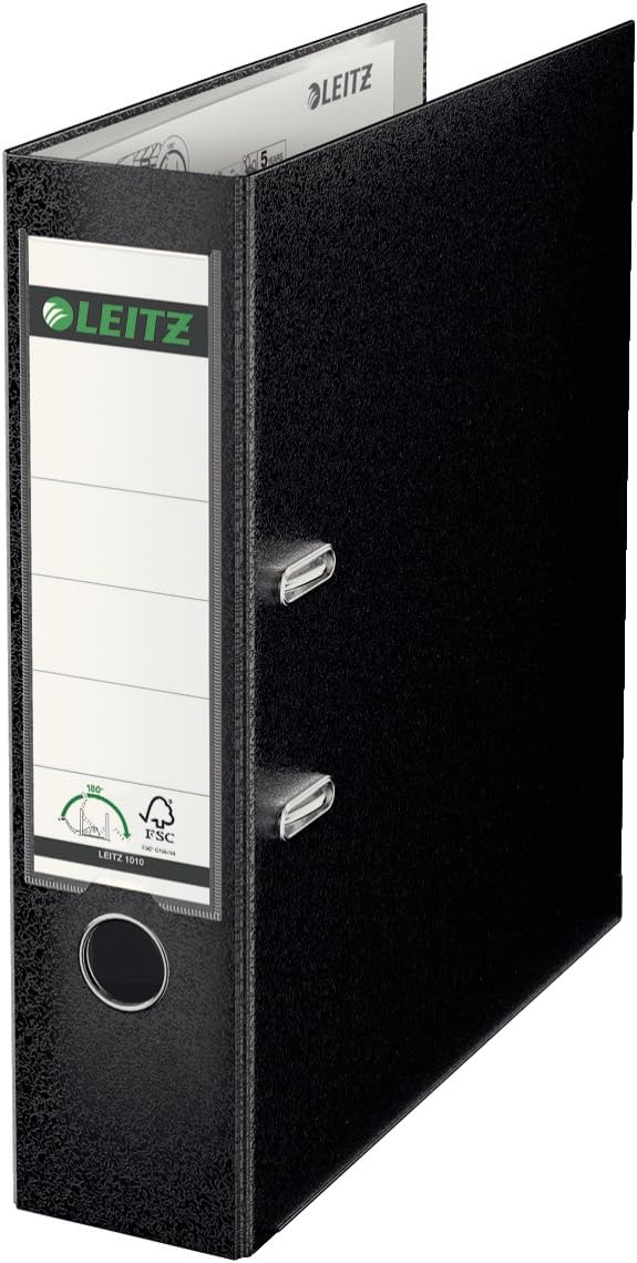 Leitz 10101095 180 Degrees Plastic Lever Arch File A4 80 mm - Black, Pack of 10