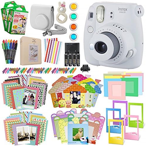 Fujifilm instax mini 9 Instant Film Camera (Smokey White) &amp; Xpix instax mini Accessory Kit Bundle