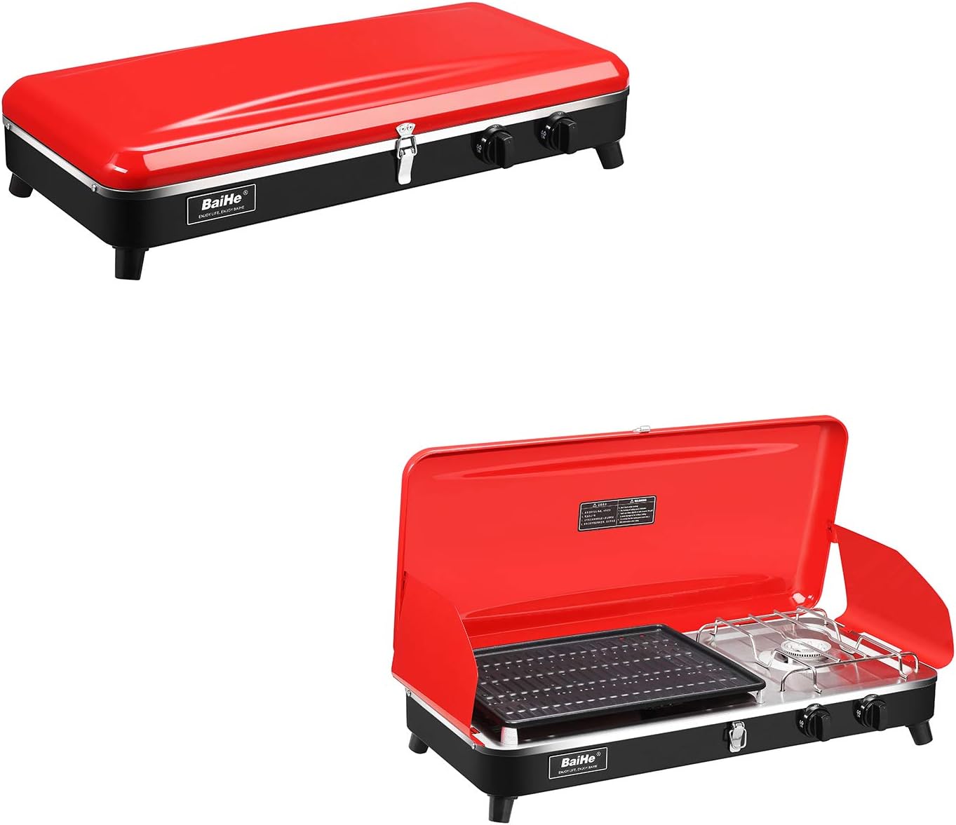 review PUPZO Liquid Propane Grill,2 Burner Grill/Stove Portable Barbecue Grill Outdoor Cooking Camping Stove Stainless Steel Red
