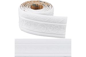 CRASPIRE 88 x 3 Inch White Crown Molding Peel and Stick Self Adhesive Flexible Foam Trim 3D Sticky Decorative Wallpaper Border Wall Edging Foam Baseboard Mirror Border Wall Lines Hotel DIY Decor