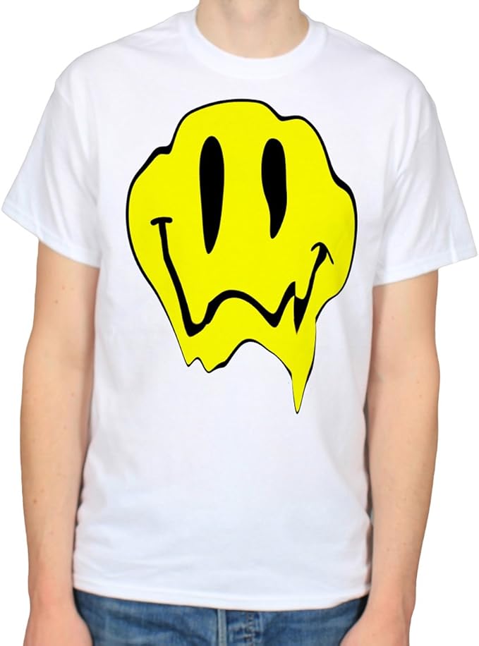 Acid Smiley Face Melting Old Skool TShirt, White, XLarge Amazon.co