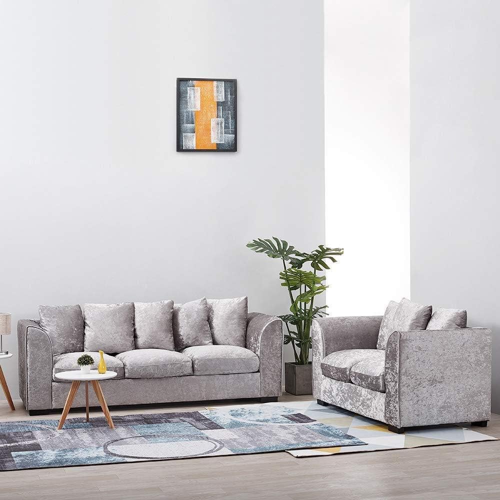 Crushed Velvet Fabric Sofa Couch Settee Living Room Furniture in Silver