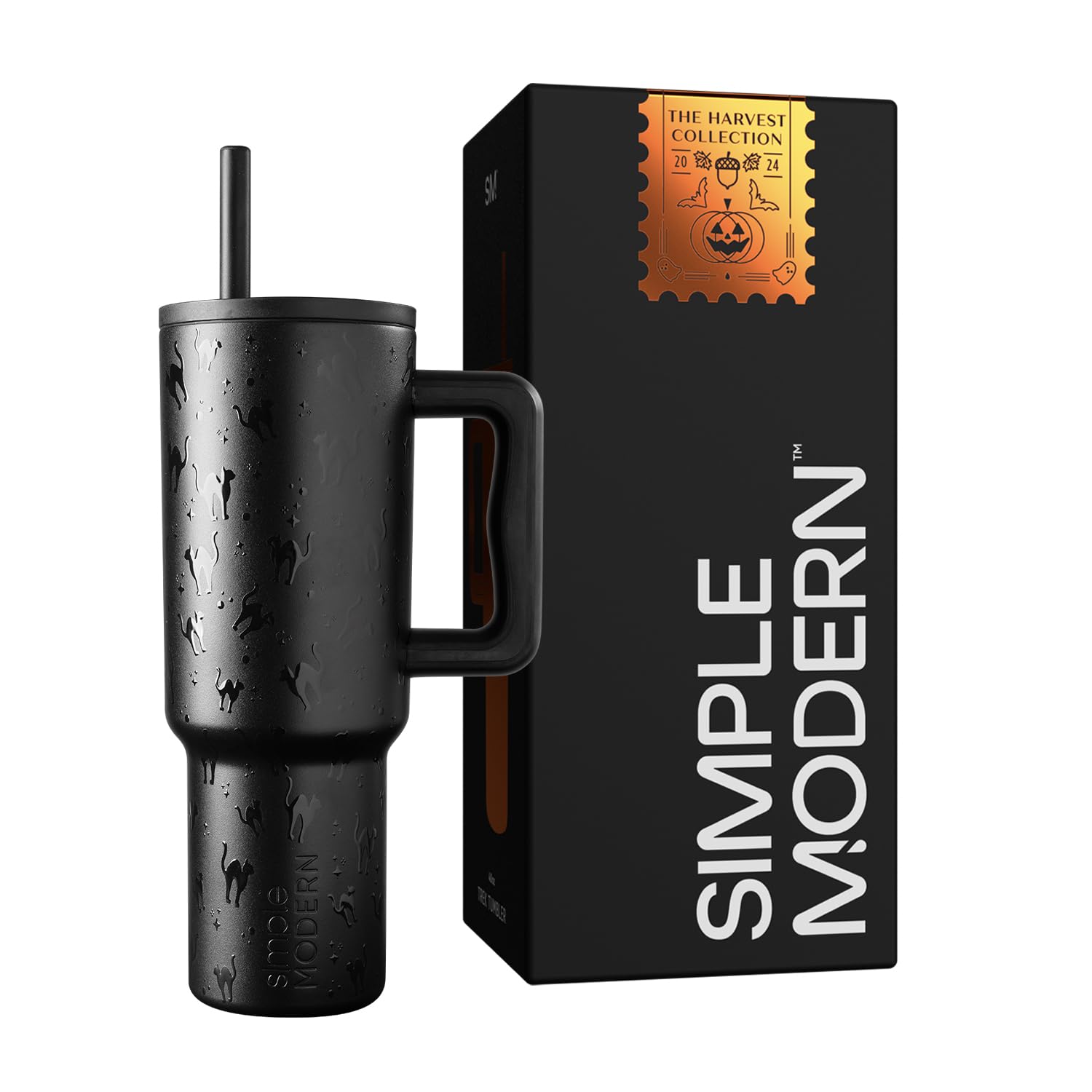 Photo 1 of Simple Modern Halloween 40 oz Tumbler with Handle and Straw Lid | Leak-Proof Insulated Stainless Steel Water Bottle Travel Mug | Gifts for Women Men Him Her | Trek Signature | Black Cats