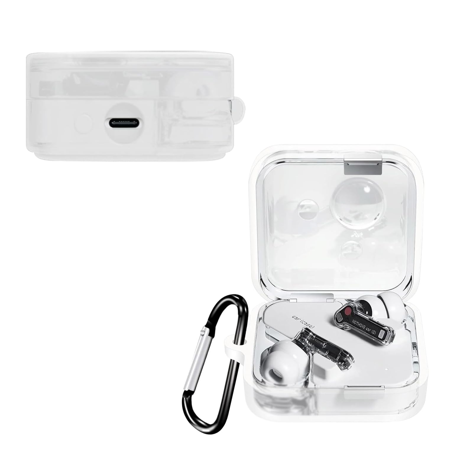 KZIOACSH Silicone Case for Nothing Ear 2024, Ultra Slim Anti-Scratch Anti-Lost Protective Earbuds Case Lightweight Washable Sumdge-Proof Earphone Skin Cover with Carabiner for Nothing Ear 2024,Clear