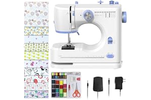 Stoigeld Sewing Machine for Beginners with 20Pcs Fabric & 32Pcs Sewing Threads Kit,Portable Sewing Machine with 12 Built-in Stitches & 2 Speed(High-Low Speeds) - Blue