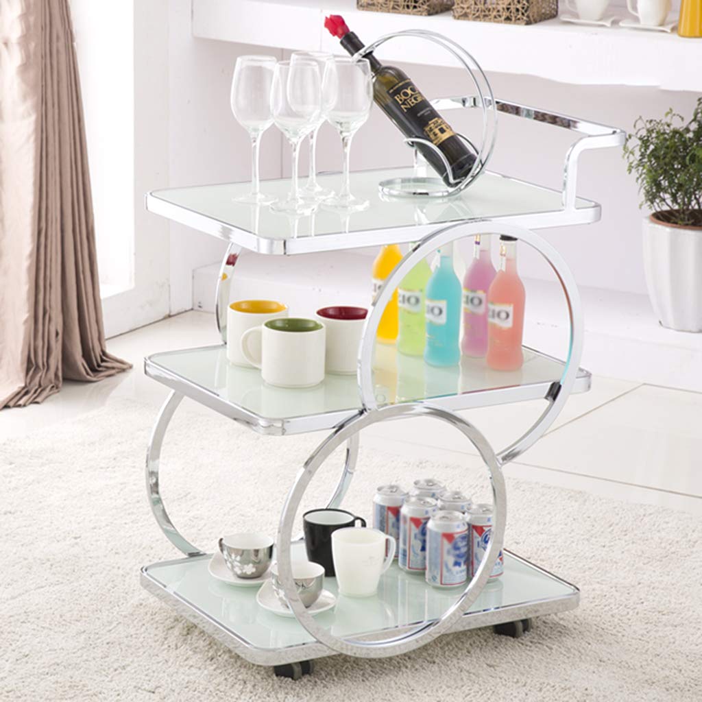 3 Tier Metal Bar Wine Tea Serving Cart With Tempered Glass, Mobile Trolley Tool Cart Tea Water Cart Snack Car Hotel Restaurant Delivery Car - Gold/Silver