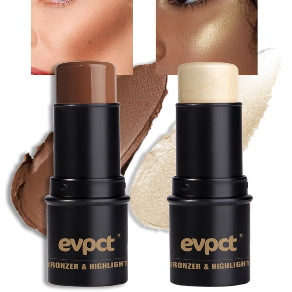 Photo 1 of evpct 2Pcs Face Cream Contour Bronzer Sticks Makeup Highlighter Highlight Dark Brown Gold Creme Cheek Contour Sticks contorno en crema Bronzing Foundation Face Contour Stick Kit, 11+12 New Neutral