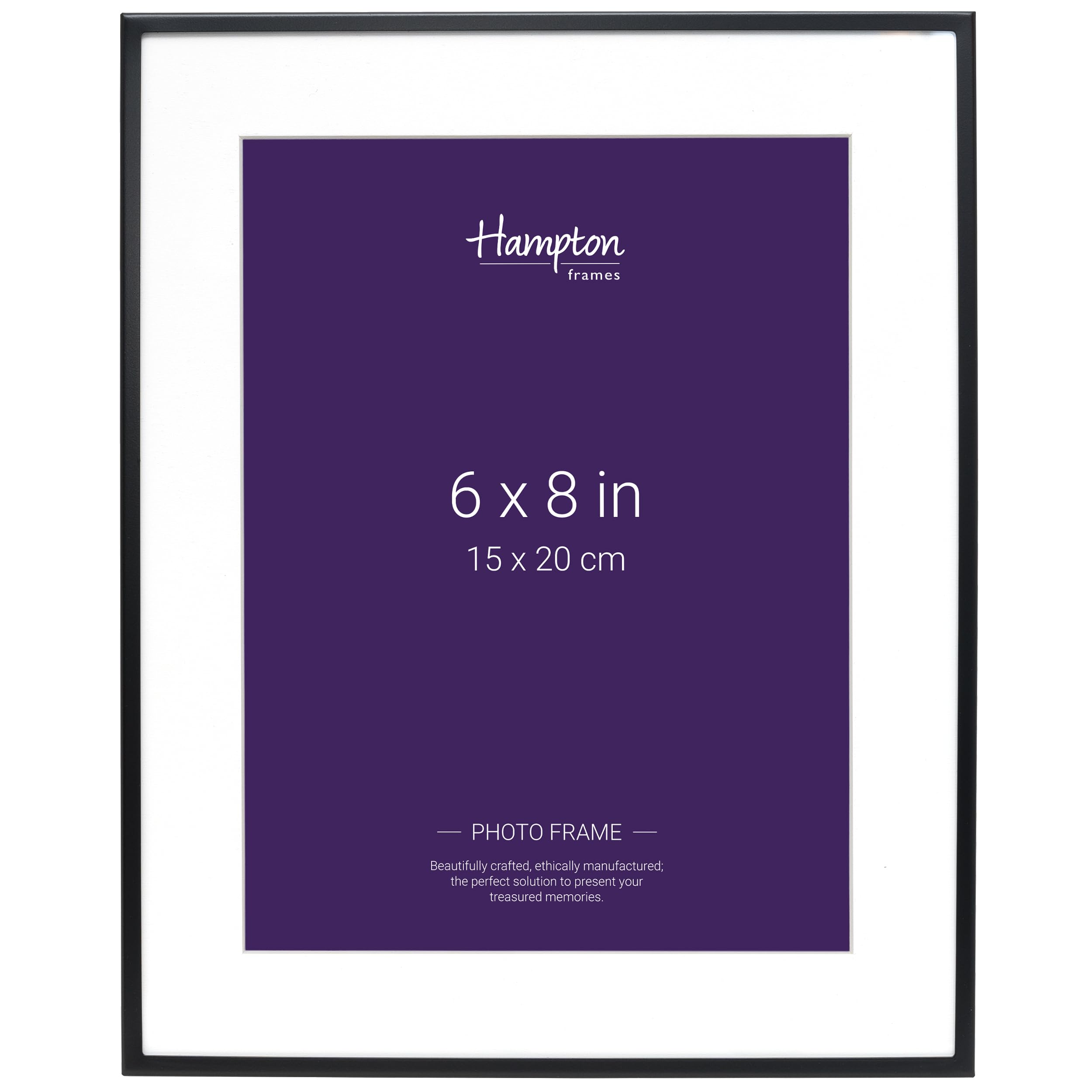 Hampton Frames Madrid Photo Frame | 6x8 Inch (15x20cm), Matt Black, Narrow 5mm Profile, Bevel Mount | Freestanding or Wall Mount, Classic Design for Home Décor