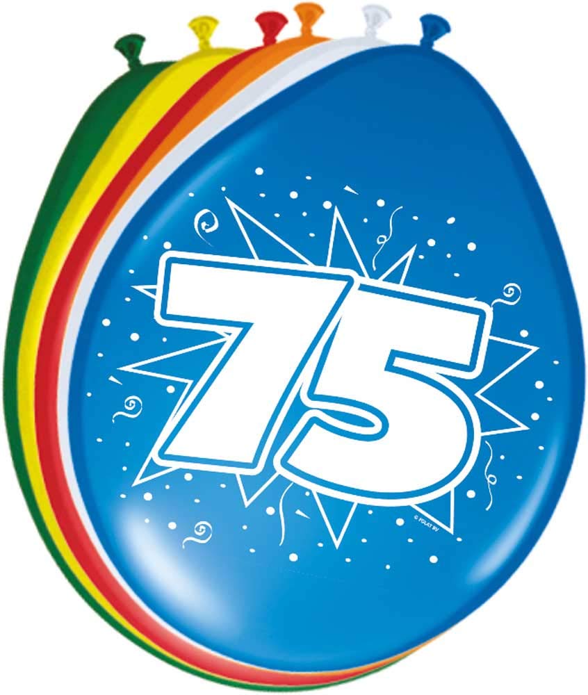 Folat 08275 75th Birthday Balloons 30cm - 8 pieces, Multi Colors, 75 (EU) โ image 1