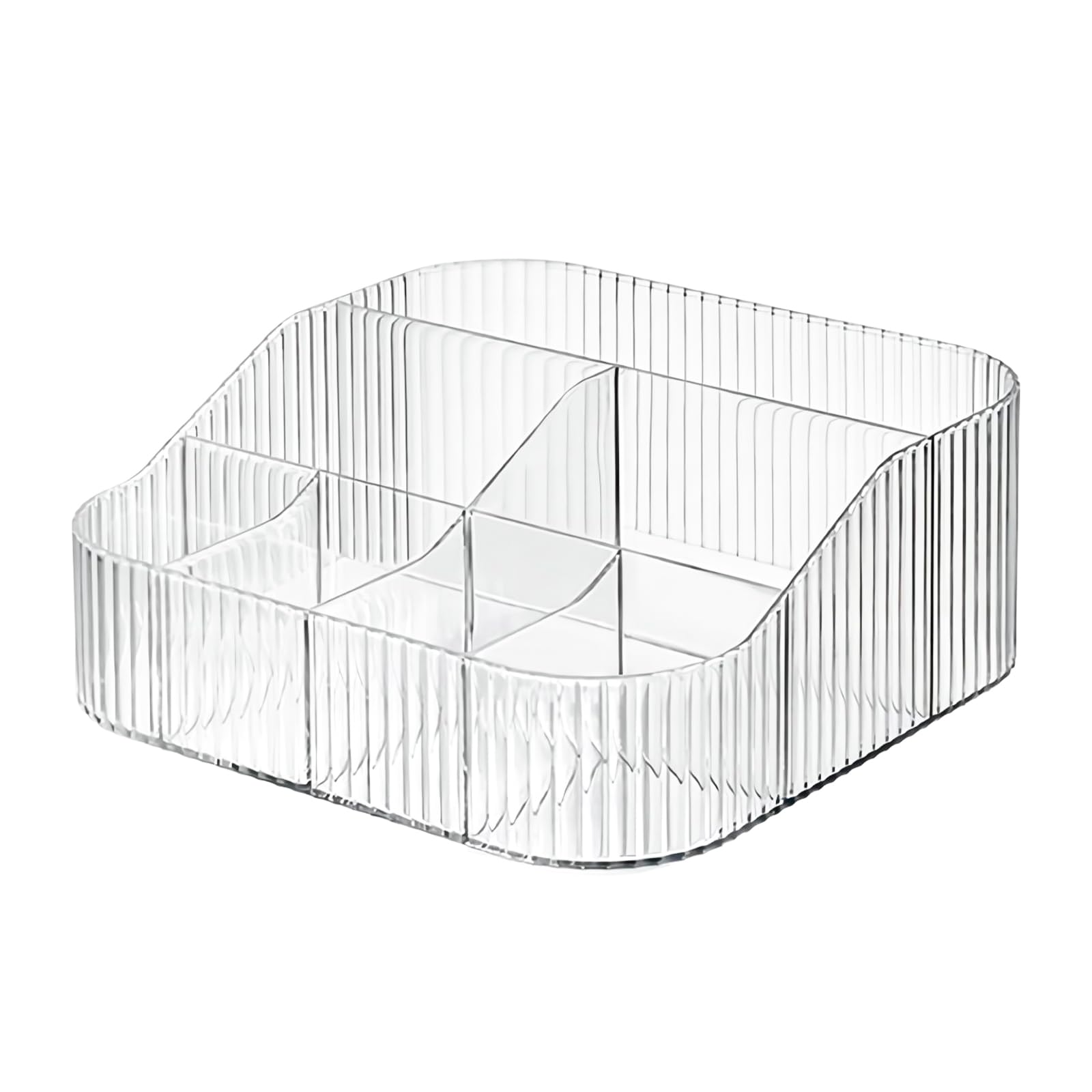 DASITON Large Capacity Makeup Brush Holder, 7 Slots Makeup Organiser Storage Cup, Vintage Striped Make Up Brush Holder for Dressing Table, Bathroom, Desk, Cosmetic Skincare Organiser (Clear-XL)