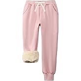 Flygo Boys Girls Fleece Pants Sherpa Lined Sweatpants Athletic Joggers Winter Warm Unisex Kids Active Pull-On Pants