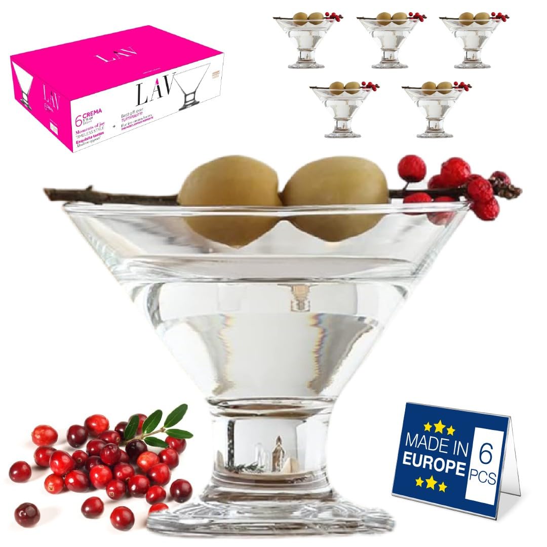 LAV 6x Clear 11cm Crema Glass Ice Cream Bowls - Small Kids Sundae Trifle Fruit Cocktail Dessert Serving Cups Dishes Set