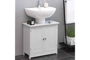 AMZOSS Under Sink Vanity Cabinet Free Standing Modern Bathroom Sink Cabinet with Pedestal Hole White Bath Storage Cupboard with 2 Doors & Shelves Space Saver Organizer (23.6" x 11.4" x 23.6")