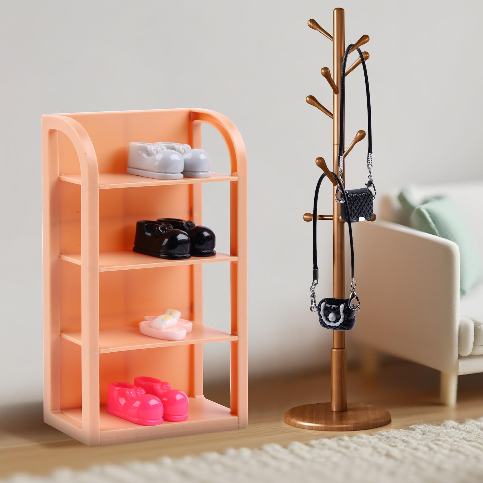 76pcs Miniature Dollhouse Accessories,Dollhouse Bathroom Set with Makeup Set Towel Toothbrush Shampoo Toiletries Set,Miniature Stuff Jewelry Storage Case Perfume Shoes Backpack for Girl Micro Scene