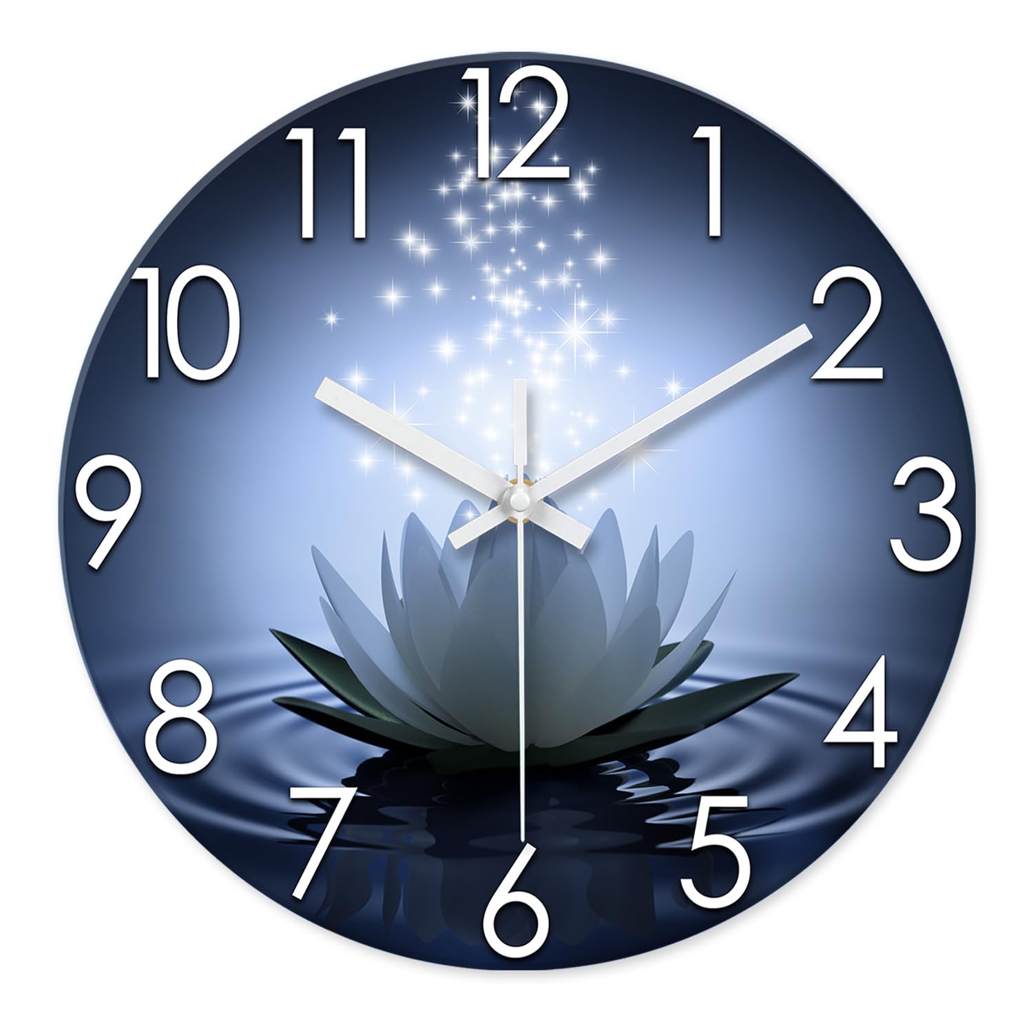 Photo 1 of XFM White Lotus Wall Clock 14 Inch Blue Silent Non Ticking Battery Operated Clock Zen Flowers Decorative Round Clock for Living Room Bedroom Bathroom Office Decor