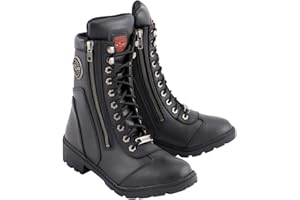 Milwaukee Leather MBL9301 Women's Black Leather Lace-Up Motorcycle Biker Riding Boots with Side Zipper Entry - 7.5