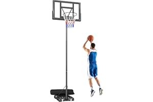 Soozier Portable Basketball Hoop Stand Outdoor, 4.4–10 ft Single Hand Rotation Adjustable Basketball Hoop with Shatterproof B
