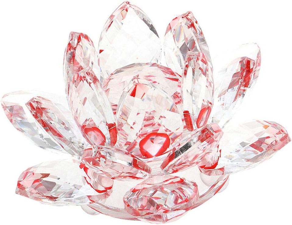 Zoogamo 5" Red Crystal Lotus Flower &ndash; Glass Home Decor for Feng Shui with Clear Reflection & Gift Box