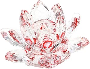 Zoogamo 5" Red Crystal Lotus Flower &ndash; Glass Home Decor for Feng Shui with Clear Reflection & Gift Box