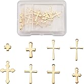 KISSITTY 48pcs 304 Stainless Steel Cross Charms Bulk Antique Golden Cross Pendants Crucifix Necklace Charm Religious Dangle Charms for Bracelets Necklaces Earrings DIY Jewelry Crafts Making