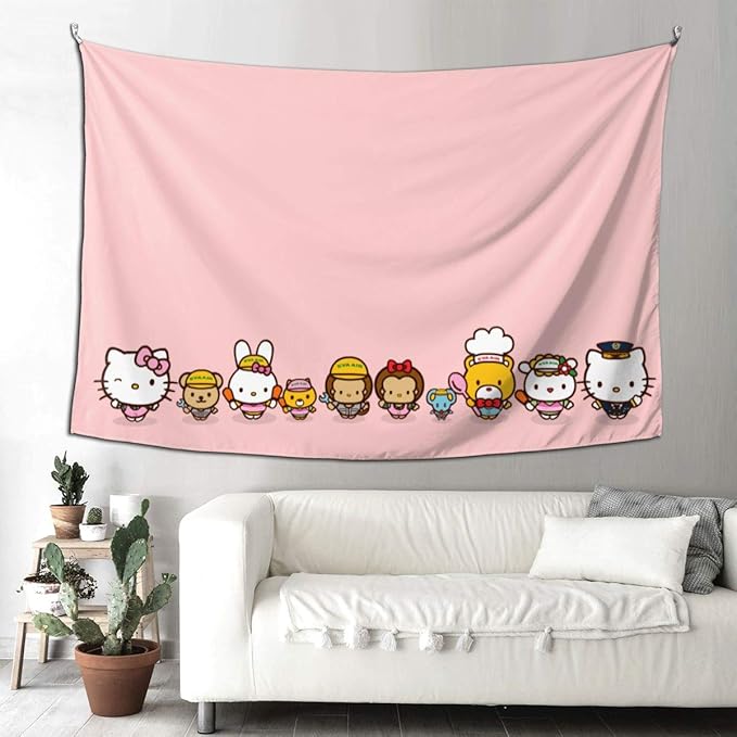 Heavenly Battle Hello Kitty Tapestry，Wall Hanging Room
