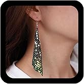 Iaceble Boho Metal Mesh Earrings Gold Sequin Drop Earrings Sequin Tassel Dangle Earrings Long Mesh Grid Earrings statement sequin earrings Jewelry for Women and Girls