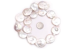 Freshwater Cultured Pearl Beads for Jewelry Making Natural Gemstone 23x26mm Big Large White Coin 15" JOE FOREMAN