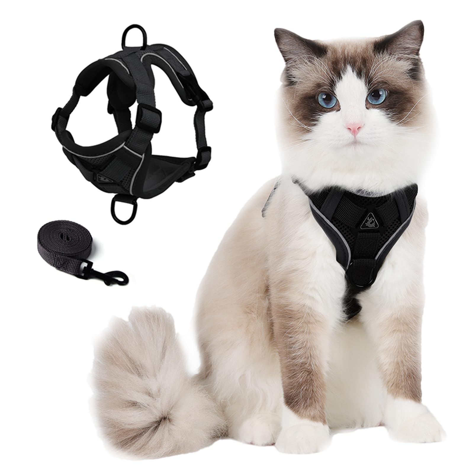 Skmeditec Cat Harness and Leash Set: Upgraded Escape Proof Vest with Lead for Large Cat Small Dog Puppy Walking, Soft Jacket Reflective Strips, Black (S) — image 1