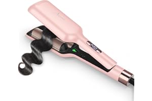 32mm (1.25") Aima Beauty Twins Mermaid Hair Waver, Anti-Scald Wave Curling Iron, Curling Wand 2 Barrel Hair Crimper for Women PTC 15S Heats Up for Short/Medium/Long Hair Pink Color