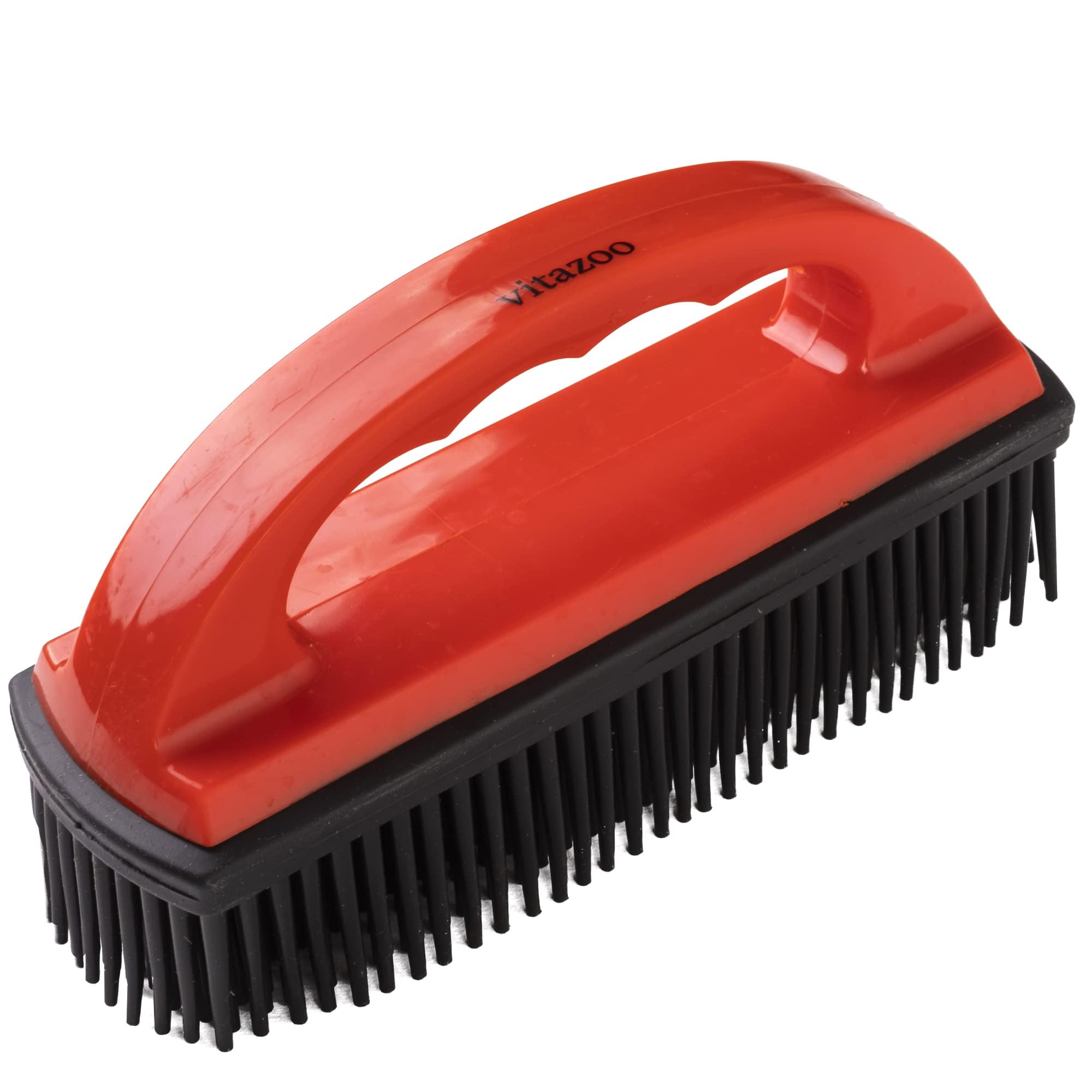 VITAZOO Pet Hair Remover Brush - Remove Cat and Dog Hair from Clothes Carpet Furniture Car - Rubber Cleaning Brush for Hairs on Carpets Stairs Sofa Vehicle Interior - Red