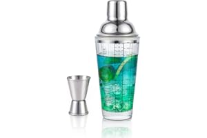 Cocktail Shaker Set - Glass Martini Shaker with Jigger,14oz/400ml Drink Shaker with Recipes on Side and Measurements for Bart