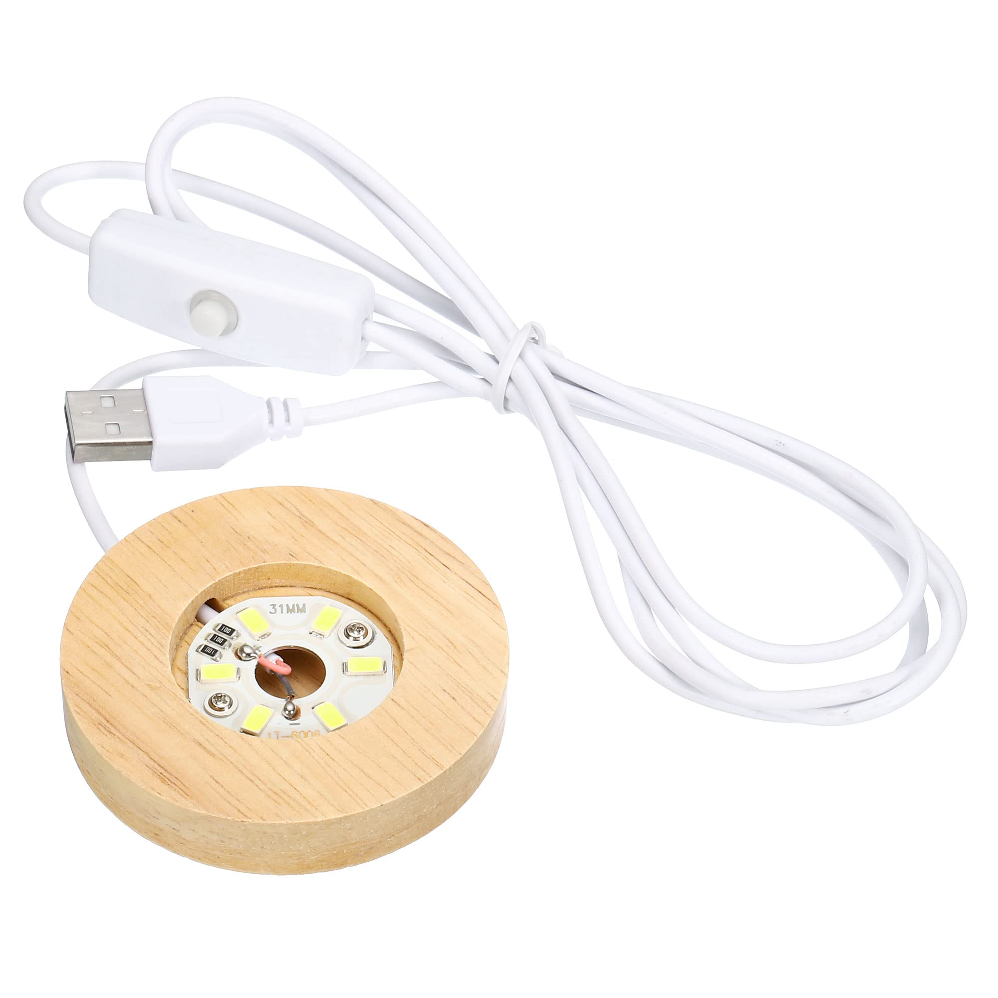 PATIKIL Wooden LED Light Base Stand, Round Wooden 2.56" Dia White Lights Display Pedestals for Crystal Glass Art Decorations, Wood Color