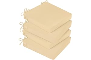 Basic Beyond Outdoor Chair Cushions for Patio Furniture, Waterproof Outdoor Seat Cushions Set of 4 19 x 19, Patio Chair Cushions Set of 4 with Ties and Handle, Beige