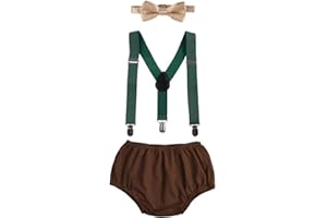 IBTOM CASTLE Baby Boys 1st 2nd Birthday Cake Smash Clothes Diaper Bow Tie Suspender 3PCS Outfit Set for Photography Party