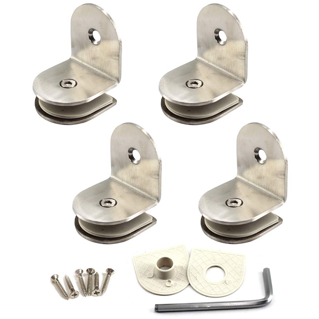 90 Degree Glass Clamp Bracket 8-12mm Single Side Stainless Steel Glass Shelf Clips Wall Mounted Glass Shelf Support Shelf Bracket (Pakc of 4)