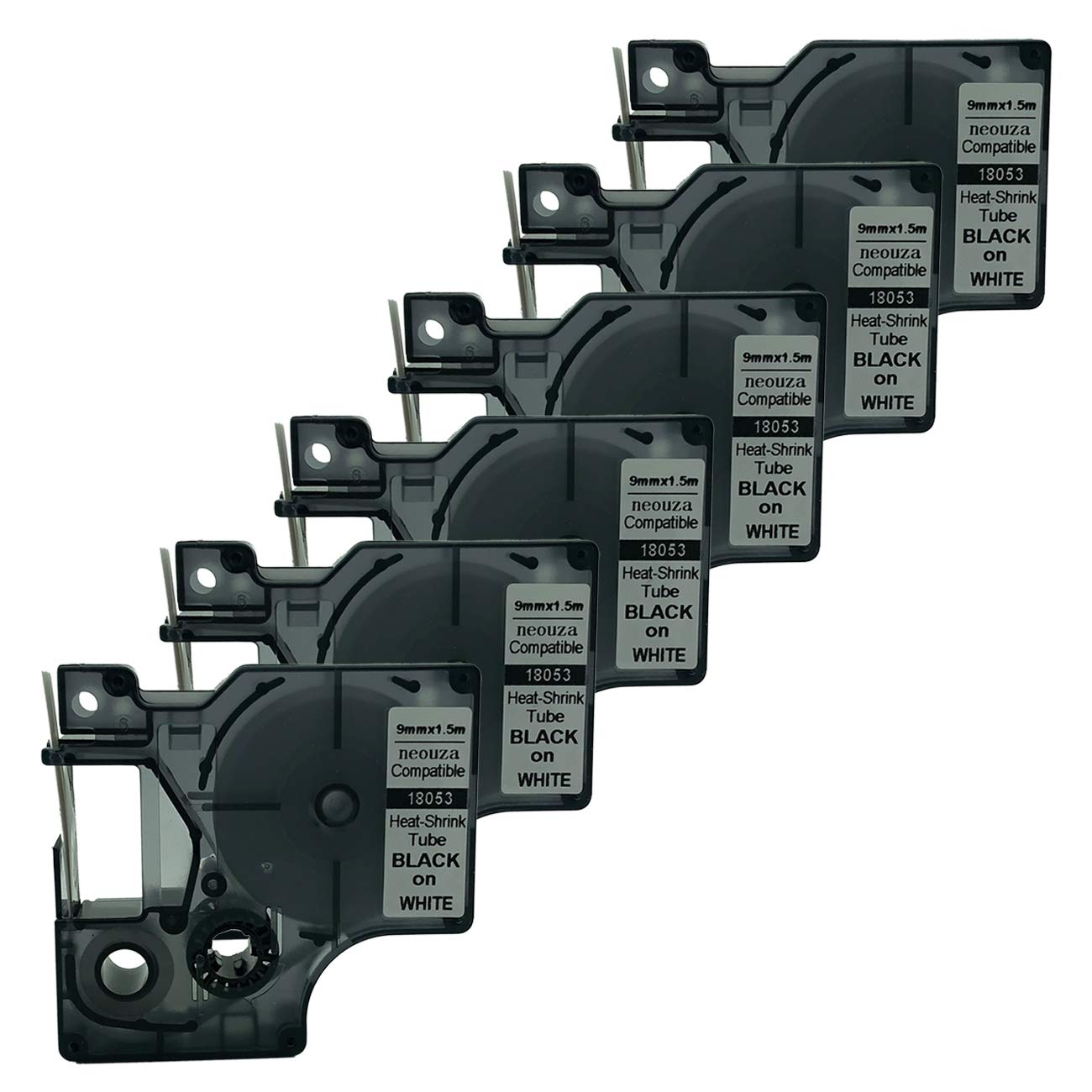 18053 S0718280 Black on White Heat-Shrink Tube Compatible for DYMO Rhino IND Label Tape 9mm x 1.5m (6PK)