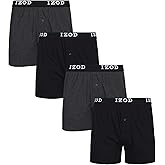 IZOD Mens Boxer Shorts - 4 Pack Performance Knit Cotton Boxers for Men with Button Fly - Lightweight Mens Boxers, 4" Inseam