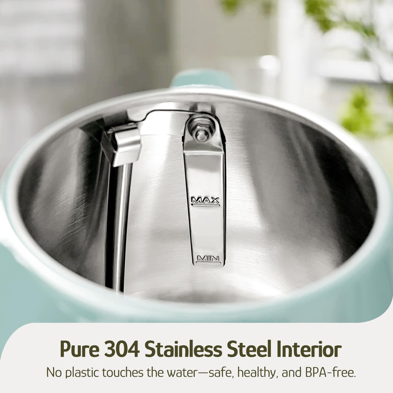 Hazel Quinn Hervidor eléctrico retro - Tetera de 1,7 litros / 57,5 ​​onzas con termómetro, totalmente de acero inoxidable, 1200 vatios de ebullición rápida, sin BPA, inalámbrico, apagado automático - Verde menta