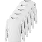 Real Essentials 5 Pack: Boys' Cotton Jersey Long Sleeve T-Shirt Uniform Kids Crew Neck Tee Top
