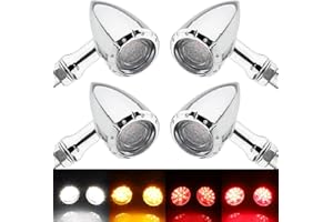 TSUNG 4PCS Motorcycle Bullet LED Front Rear Turn Signal Light SMD Blinker Indicator for Cruiser Chopper Bobber Cafe Racer Street Bike (SMD LED-4PCS Chrome)