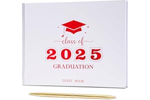 Plauthus Graduation Guest Book, Class of 2025 Graduation Guest Book with Pen, Hardcover Guest Sign in Book, Memory Scrapbook, Graduation Decorations, Grad Party Supplies for High School，College (Red)