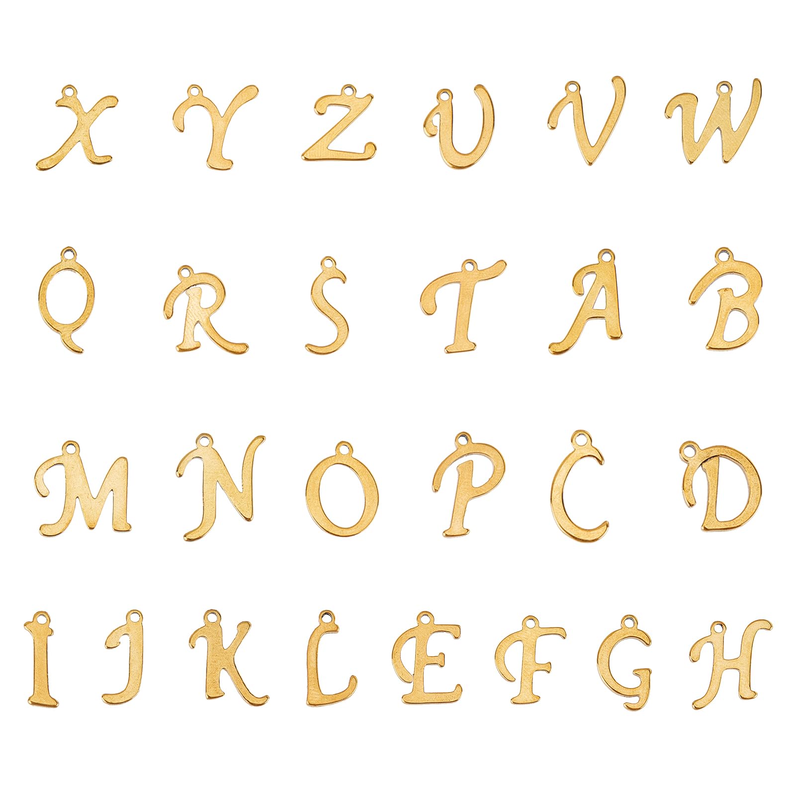 NICENEEDED 26Pcs 18K Gold ABC Letter Alphabet Charms, Stainless Steel Pendants with Open Jump Ring, A-Z Initial Capital Alphabetic Pendants for Name Necklace Bracelet Key Chain Jewelry Making