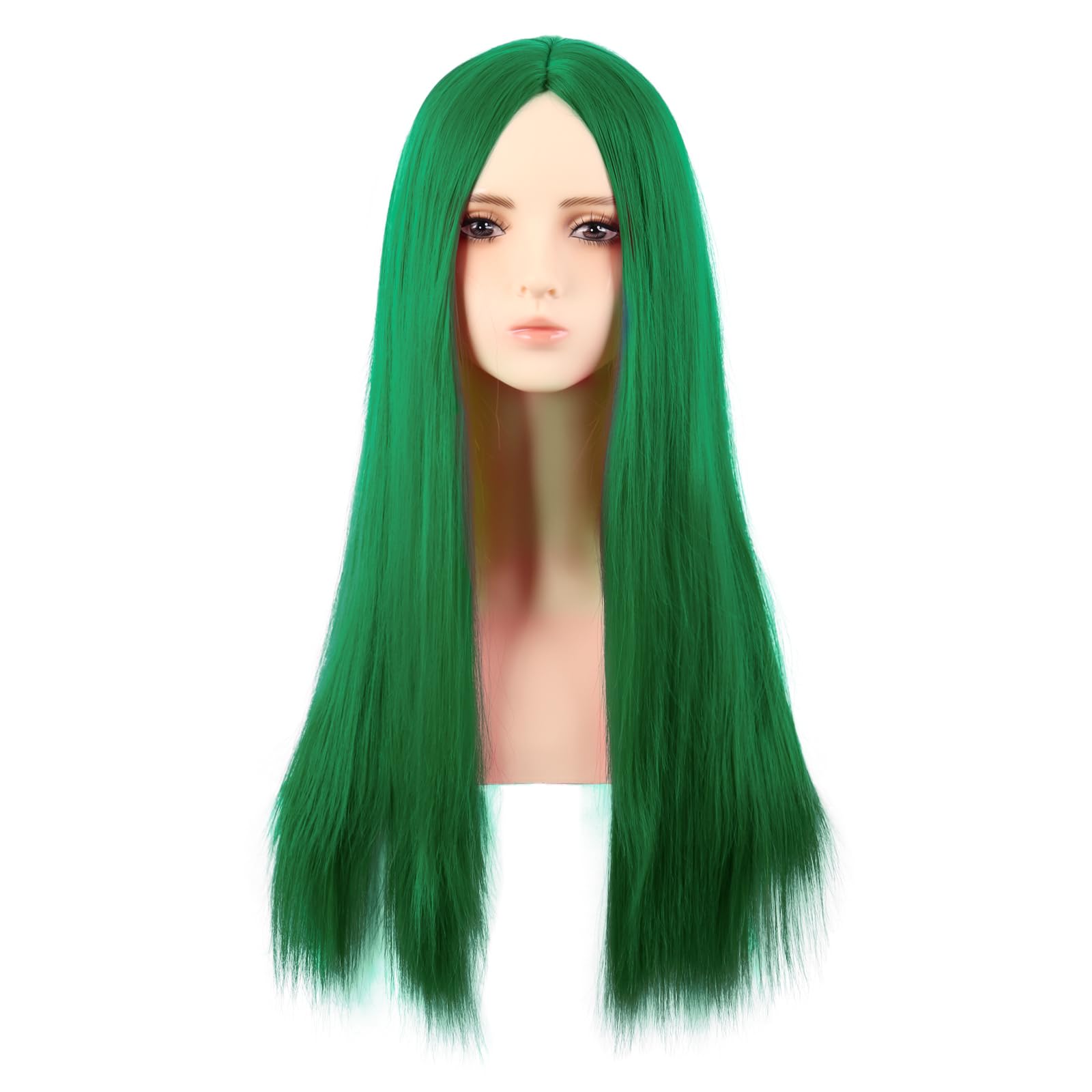MapofBeauty 28 Inch/70 cm Monochrom Side Bangs Long Straight High Temperature Fiber Fashion Wig (Grass Green)