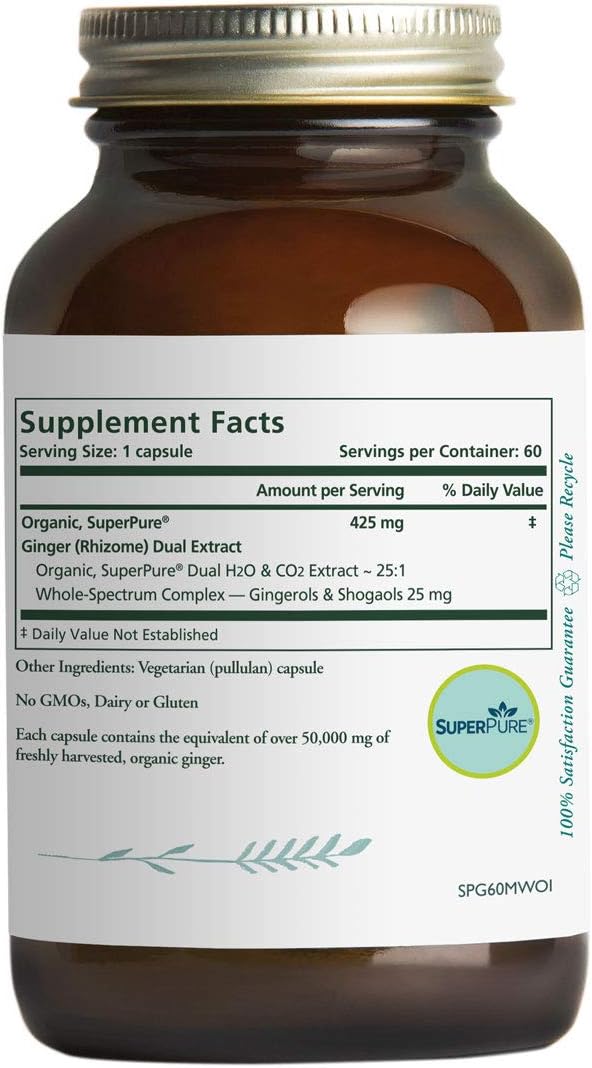 Pure Synergy Organic SuperPure Ginger Extract (60 Capsules) w/Shogaols & Gingerols: Health & Personal Care
