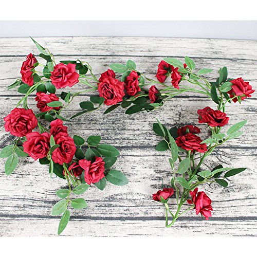 AmyHomie 3 Pack Artificial Rose Garlands,Silk Fake Rose Vine Flowers Plants for Home Hotel Office Wedding Party Garden Craft Art Decor(big flowers) (red) - Thumbnail 4